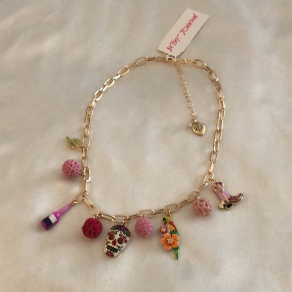 Betsey Johnson Gold Tone Paper Clip Charm Necklace Cactus, Skull, Boot NWT - Picture 16 of 16